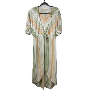 O'Neill Striped Maxi Dress M Viscose Boho Coastal Grandmother V-Neck Tie Front
